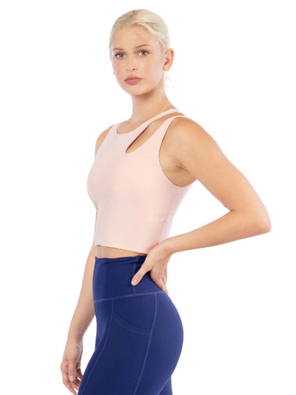 Becca Women's Cut Out Shoulder Sports Bra Crop Tank Size S Pink Medium Impact